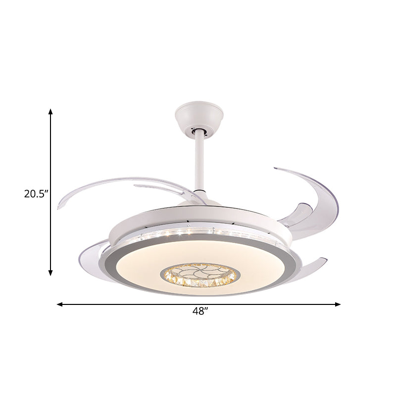 48" W LED Circle Semi Flush Lighting Modernism White Acrylic 4 Clear Blades Ceiling Pendant Fan Lamp for Bedroom Clearhalo 'Ceiling Fans with Lights' 'Ceiling Fans' 'Modern Ceiling Fans' 'Modern' Lighting' 399885