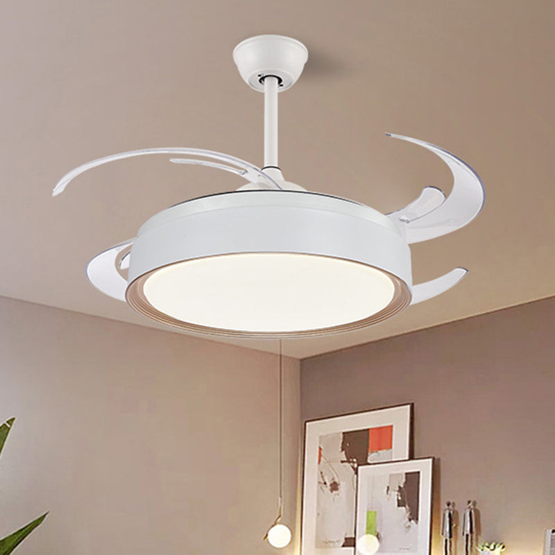 Round Acrylic Hanging Fan Light Minimalist LED Bedroom Semi Flush Mount Lamp in White with 4 Blades, 48" W White Clearhalo 'Ceiling Fans with Lights' 'Ceiling Fans' 'Modern Ceiling Fans' 'Modern' Lighting' 399886