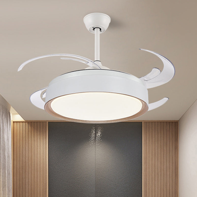 Round Acrylic Hanging Fan Light Minimalist LED Bedroom Semi Flush Mount Lamp in White with 4 Blades, 48" W Clearhalo 'Ceiling Fans with Lights' 'Ceiling Fans' 'Modern Ceiling Fans' 'Modern' Lighting' 399888