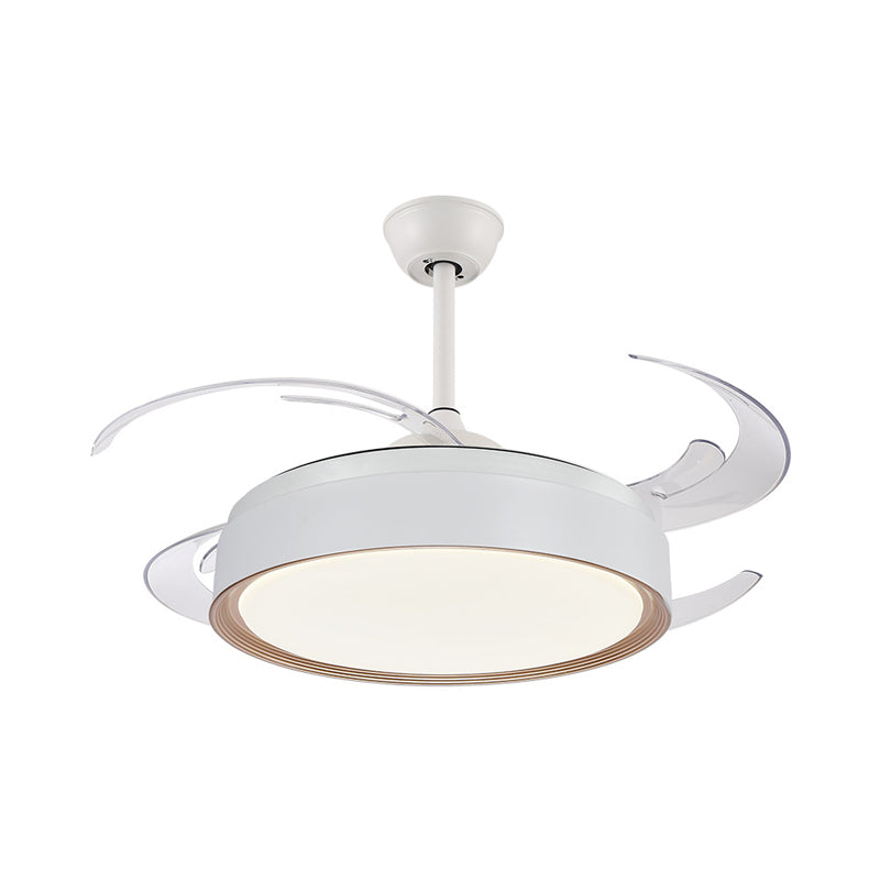 Round Acrylic Hanging Fan Light Minimalist LED Bedroom Semi Flush Mount Lamp in White with 4 Blades, 48" W Clearhalo 'Ceiling Fans with Lights' 'Ceiling Fans' 'Modern Ceiling Fans' 'Modern' Lighting' 399889