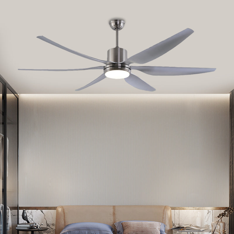 Nickel Round Ceiling Fan Lamp Modern Metallic Bedroom LED Semi Flush Light Fixture with 6 Grey Blades, 66" W Nickel Clearhalo 'Ceiling Fans with Lights' 'Ceiling Fans' 'Modern Ceiling Fans' 'Modern' Lighting' 399896