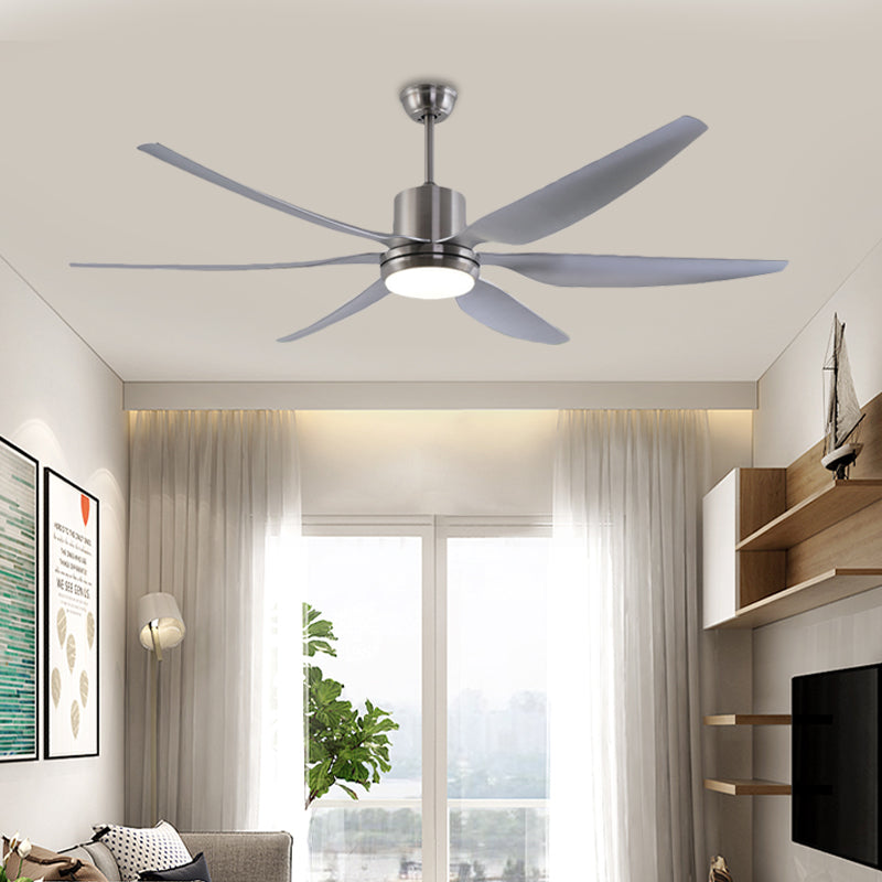 Nickel Round Ceiling Fan Lamp Modern Metallic Bedroom LED Semi Flush Light Fixture with 6 Grey Blades, 66" W Clearhalo 'Ceiling Fans with Lights' 'Ceiling Fans' 'Modern Ceiling Fans' 'Modern' Lighting' 399898