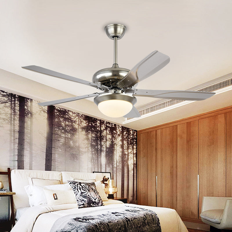 4 Grey Blades Living Room Fan Lighting Fixture Modern Metal 50" Wide LED Silver Semi Flush Mounted Lamp Silver Clearhalo 'Ceiling Fans with Lights' 'Ceiling Fans' 'Modern Ceiling Fans' 'Modern' Lighting' 399901