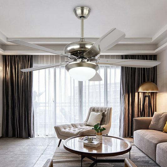 4 Grey Blades Living Room Fan Lighting Fixture Modern Metal 50" Wide LED Silver Semi Flush Mounted Lamp Clearhalo 'Ceiling Fans with Lights' 'Ceiling Fans' 'Modern Ceiling Fans' 'Modern' Lighting' 399902