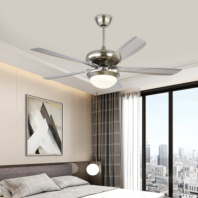 4 Grey Blades Living Room Fan Lighting Fixture Modern Metal 50" Wide LED Silver Semi Flush Mounted Lamp Clearhalo 'Ceiling Fans with Lights' 'Ceiling Fans' 'Modern Ceiling Fans' 'Modern' Lighting' 399903