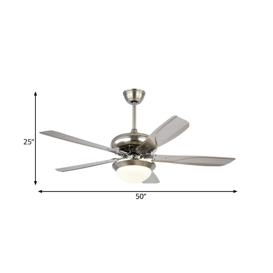 4 Grey Blades Living Room Fan Lighting Fixture Modern Metal 50" Wide LED Silver Semi Flush Mounted Lamp Clearhalo 'Ceiling Fans with Lights' 'Ceiling Fans' 'Modern Ceiling Fans' 'Modern' Lighting' 399905