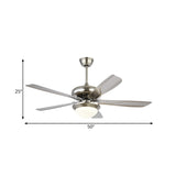 4 Grey Blades Living Room Fan Lighting Fixture Modern Metal 50" Wide LED Silver Semi Flush Mounted Lamp Clearhalo 'Ceiling Fans with Lights' 'Ceiling Fans' 'Modern Ceiling Fans' 'Modern' Lighting' 399905