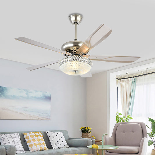 Modern Dome Semi Flush Lighting LED Metallic Ceiling Fan Lamp in Silver for Living Room with 5 Clear Blades, 48" Wide Silver Clearhalo 'Ceiling Fans with Lights' 'Ceiling Fans' 'Modern Ceiling Fans' 'Modern' Lighting' 399911
