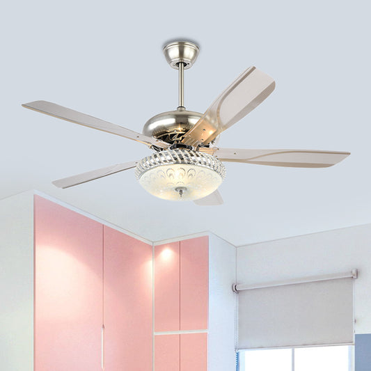 Modern Dome Semi Flush Lighting LED Metallic Ceiling Fan Lamp in Silver for Living Room with 5 Clear Blades, 48" Wide Clearhalo 'Ceiling Fans with Lights' 'Ceiling Fans' 'Modern Ceiling Fans' 'Modern' Lighting' 399912