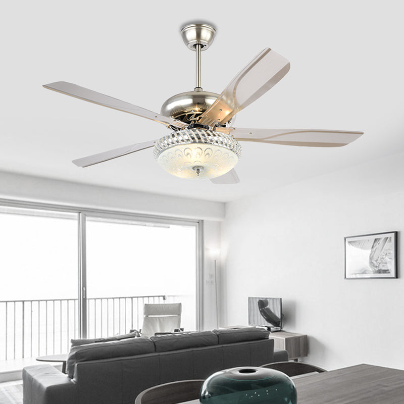 Modern Dome Semi Flush Lighting LED Metallic Ceiling Fan Lamp in Silver for Living Room with 5 Clear Blades, 48" Wide Clearhalo 'Ceiling Fans with Lights' 'Ceiling Fans' 'Modern Ceiling Fans' 'Modern' Lighting' 399913