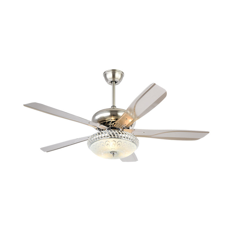 Modern Dome Semi Flush Lighting LED Metallic Ceiling Fan Lamp in Silver for Living Room with 5 Clear Blades, 48" Wide Clearhalo 'Ceiling Fans with Lights' 'Ceiling Fans' 'Modern Ceiling Fans' 'Modern' Lighting' 399914