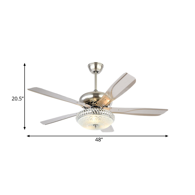 Modern Dome Semi Flush Lighting LED Metallic Ceiling Fan Lamp in Silver for Living Room with 5 Clear Blades, 48" Wide Clearhalo 'Ceiling Fans with Lights' 'Ceiling Fans' 'Modern Ceiling Fans' 'Modern' Lighting' 399915