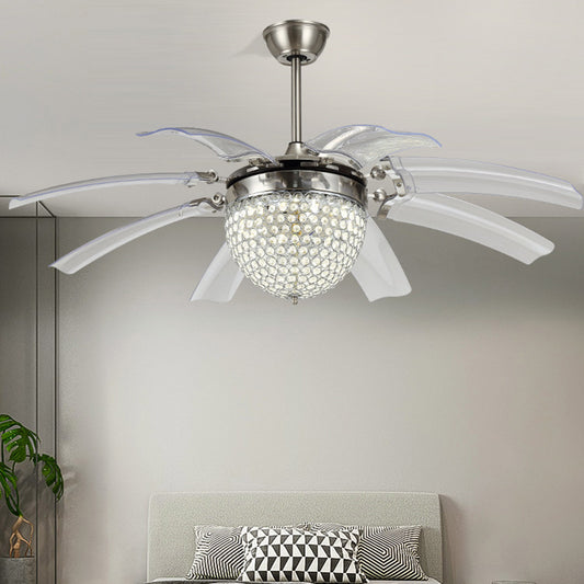 Dome Living Room Fan Lighting Fixture Modern Crystal 48" W LED Silver Semi Flush Mounted Lamp with 8 Clear Blades Clearhalo 'Ceiling Fans with Lights' 'Ceiling Fans' 'Modern Ceiling Fans' 'Modern' Lighting' 399917