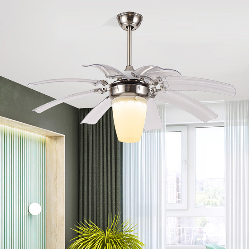 48" W LED Semi Flushmount Contemporary Cone Opal Glass 8 Blades Ceiling Fan Lighting in Silver for Bedroom Silver Clearhalo 'Ceiling Fans with Lights' 'Ceiling Fans' 'Modern Ceiling Fans' 'Modern' Lighting' 399926