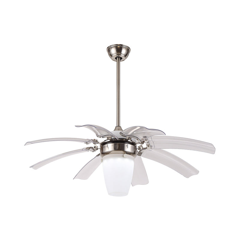 48" W LED Semi Flushmount Contemporary Cone Opal Glass 8 Blades Ceiling Fan Lighting in Silver for Bedroom Clearhalo 'Ceiling Fans with Lights' 'Ceiling Fans' 'Modern Ceiling Fans' 'Modern' Lighting' 399929