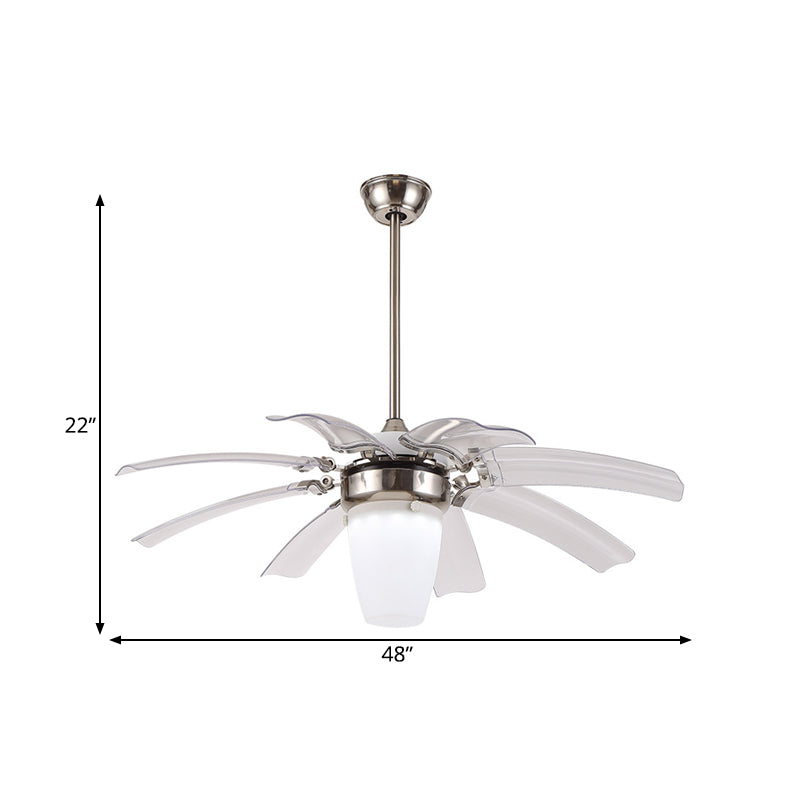 48" W LED Semi Flushmount Contemporary Cone Opal Glass 8 Blades Ceiling Fan Lighting in Silver for Bedroom Clearhalo 'Ceiling Fans with Lights' 'Ceiling Fans' 'Modern Ceiling Fans' 'Modern' Lighting' 399930