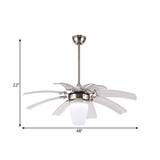 48" W LED Semi Flushmount Contemporary Cone Opal Glass 8 Blades Ceiling Fan Lighting in Silver for Bedroom Clearhalo 'Ceiling Fans with Lights' 'Ceiling Fans' 'Modern Ceiling Fans' 'Modern' Lighting' 399930