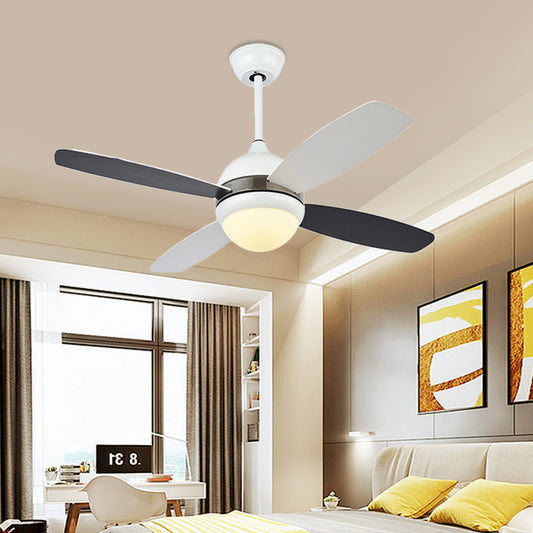 42" W Black Dome Ceiling Fan Lamp Modern Metallic Bedroom LED Semi Flush Light Fixture with Acrylic Shade, 4 Blades Clearhalo 'Ceiling Fans with Lights' 'Ceiling Fans' 'Modern Ceiling Fans' 'Modern' Lighting' 399933