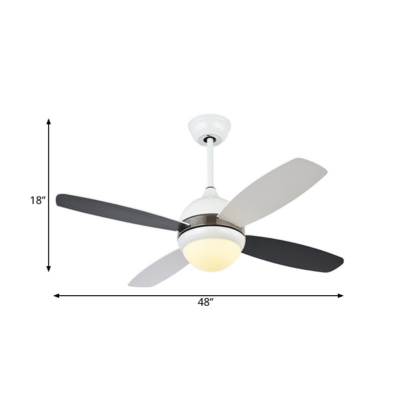 42" W Black Dome Ceiling Fan Lamp Modern Metallic Bedroom LED Semi Flush Light Fixture with Acrylic Shade, 4 Blades Clearhalo 'Ceiling Fans with Lights' 'Ceiling Fans' 'Modern Ceiling Fans' 'Modern' Lighting' 399935