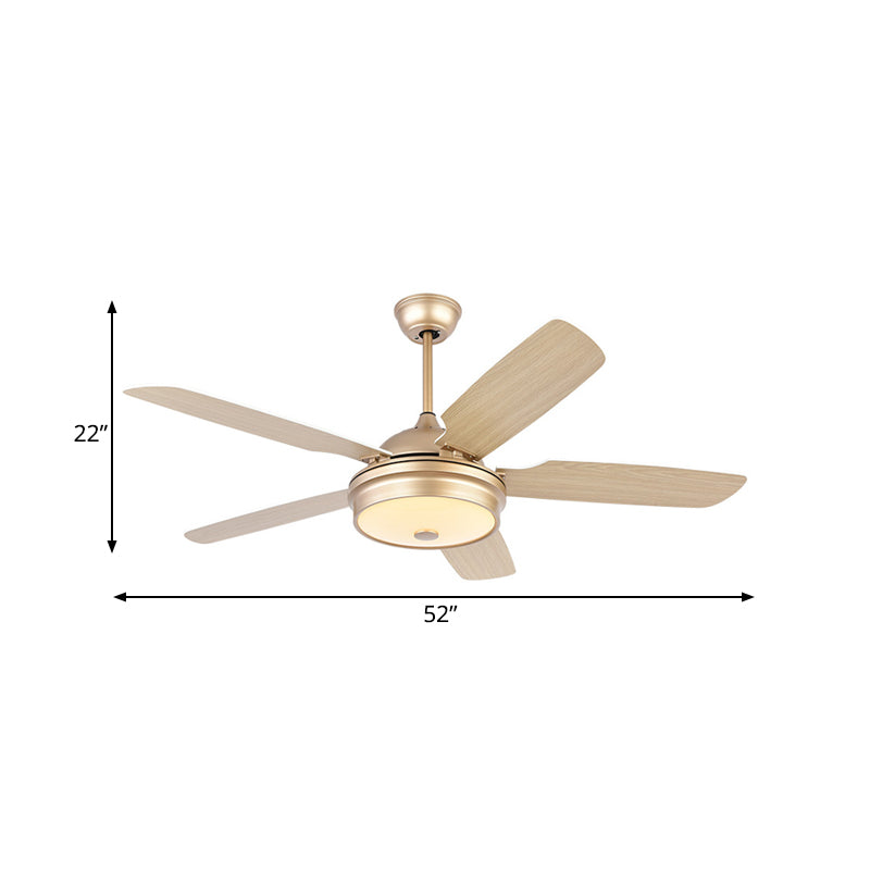 52" Wide LED Metal Hanging Fan Light Modernist Gold Drum Living Room 5 Blades Semi Flushmount with Acrylic Shade Clearhalo 'Ceiling Fans with Lights' 'Ceiling Fans' 'Modern Ceiling Fans' 'Modern' Lighting' 399945