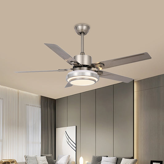 Metallic Circle Pendant Fan Light Modernism Bedroom 48" W LED Semi Flush Mount Lamp in Nickel with 5 Silver Blades, Frequency Conversion/General Nickel Clearhalo 'Ceiling Fans with Lights' 'Ceiling Fans' 'Modern Ceiling Fans' 'Modern' Lighting' 399951
