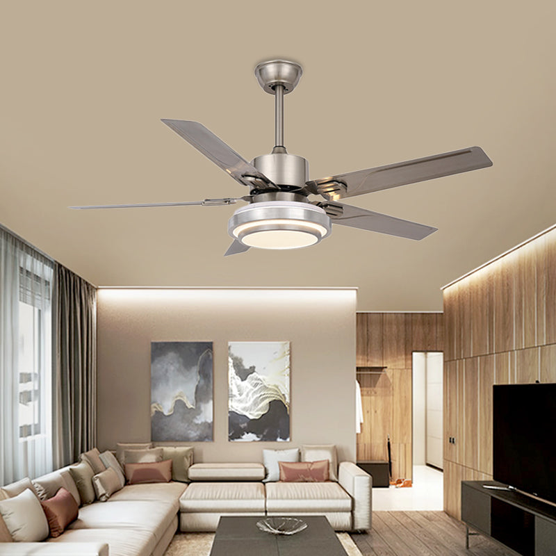 Metallic Circle Pendant Fan Light Modernism Bedroom 48" W LED Semi Flush Mount Lamp in Nickel with 5 Silver Blades, Frequency Conversion/General Clearhalo 'Ceiling Fans with Lights' 'Ceiling Fans' 'Modern Ceiling Fans' 'Modern' Lighting' 399953