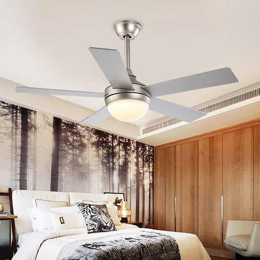 Modern Dome Semi Flush Lighting 48" Wide LED Metallic Ceiling Fan Lamp in Silver for Living Room with 5 Clear Blades Silver Clearhalo 'Ceiling Fans with Lights' 'Ceiling Fans' 'Modern Ceiling Fans' 'Modern' Lighting' 399971