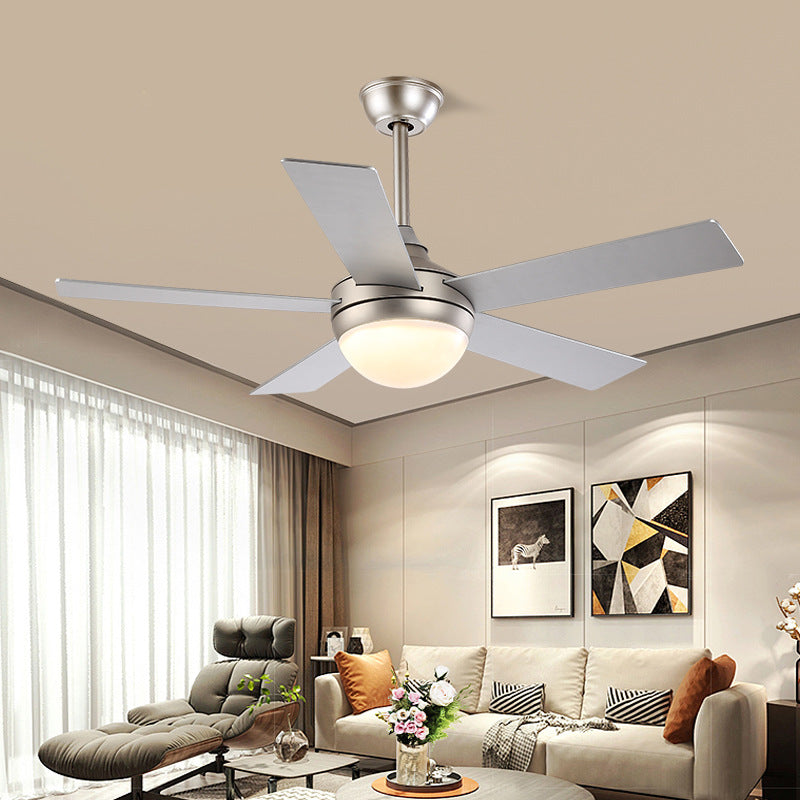 Modern Dome Semi Flush Lighting 48" Wide LED Metallic Ceiling Fan Lamp in Silver for Living Room with 5 Clear Blades Clearhalo 'Ceiling Fans with Lights' 'Ceiling Fans' 'Modern Ceiling Fans' 'Modern' Lighting' 399972