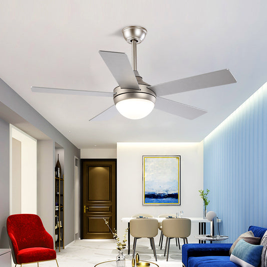 Modern Dome Semi Flush Lighting 48" Wide LED Metallic Ceiling Fan Lamp in Silver for Living Room with 5 Clear Blades Clearhalo 'Ceiling Fans with Lights' 'Ceiling Fans' 'Modern Ceiling Fans' 'Modern' Lighting' 399973