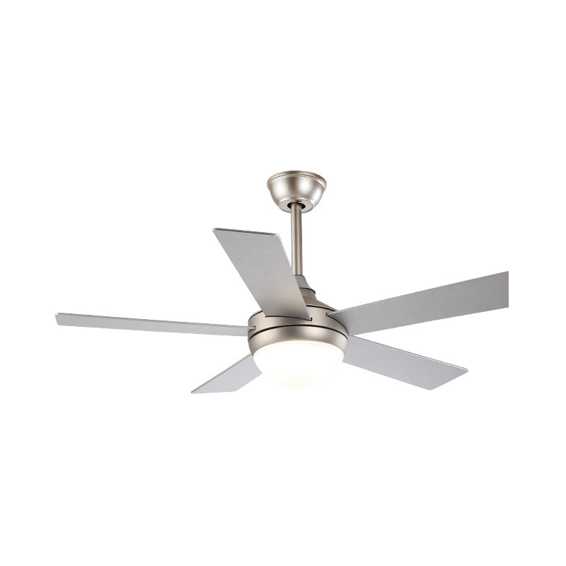 Modern Dome Semi Flush Lighting 48" Wide LED Metallic Ceiling Fan Lamp in Silver for Living Room with 5 Clear Blades Clearhalo 'Ceiling Fans with Lights' 'Ceiling Fans' 'Modern Ceiling Fans' 'Modern' Lighting' 399974