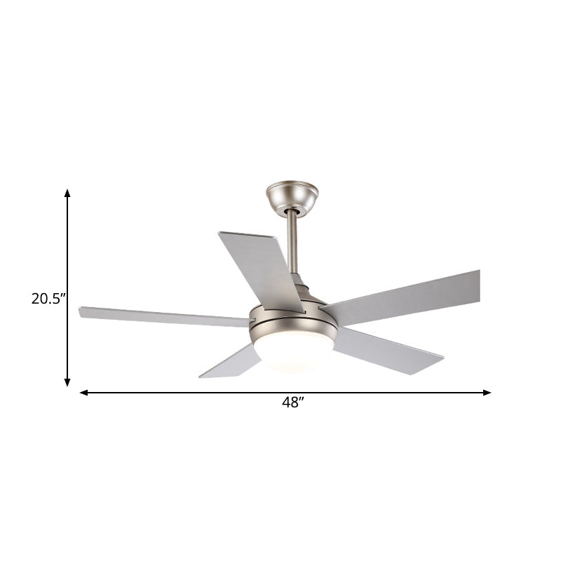 Modern Dome Semi Flush Lighting 48" Wide LED Metallic Ceiling Fan Lamp in Silver for Living Room with 5 Clear Blades Clearhalo 'Ceiling Fans with Lights' 'Ceiling Fans' 'Modern Ceiling Fans' 'Modern' Lighting' 399975