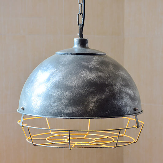 Vintage Dome Shade Pendant Lamp 1 Head Iron Hanging Light Fixture in Black/Aged Silver for Dining Room Aged Silver Clearhalo 'Art Deco Pendants' 'Black' 'Cast Iron' 'Ceiling Lights' 'Ceramic' 'Crystal' 'Industrial Pendants' 'Industrial' 'Metal' 'Middle Century Pendants' 'Pendant Lights' 'Pendants' 'Rustic Pendants' 'Tiffany' Lighting' 39997