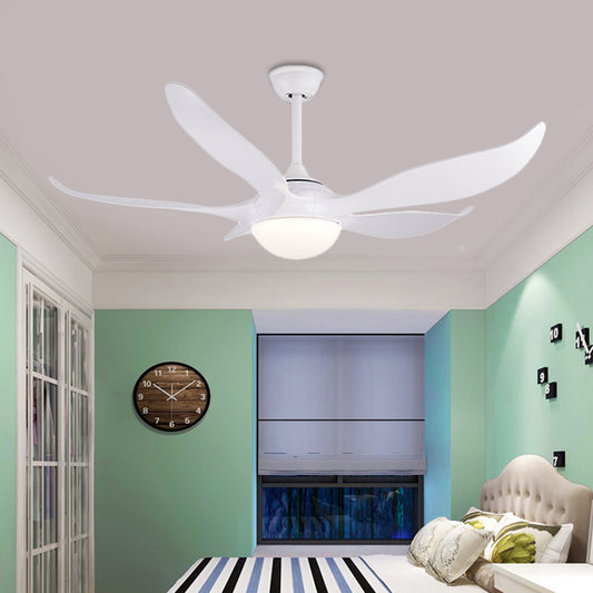 56" W White LED Ceiling Fan Lamp Modernist Acrylic Dome Semi Flush Mounted Lamp with 5 Blades for Bedroom Clearhalo 'Ceiling Fans with Lights' 'Ceiling Fans' 'Modern Ceiling Fans' 'Modern' Lighting' 399982