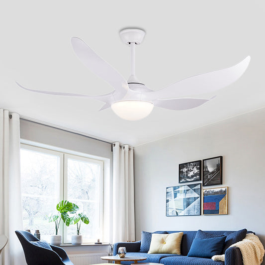 56" W White LED Ceiling Fan Lamp Modernist Acrylic Dome Semi Flush Mounted Lamp with 5 Blades for Bedroom Clearhalo 'Ceiling Fans with Lights' 'Ceiling Fans' 'Modern Ceiling Fans' 'Modern' Lighting' 399983