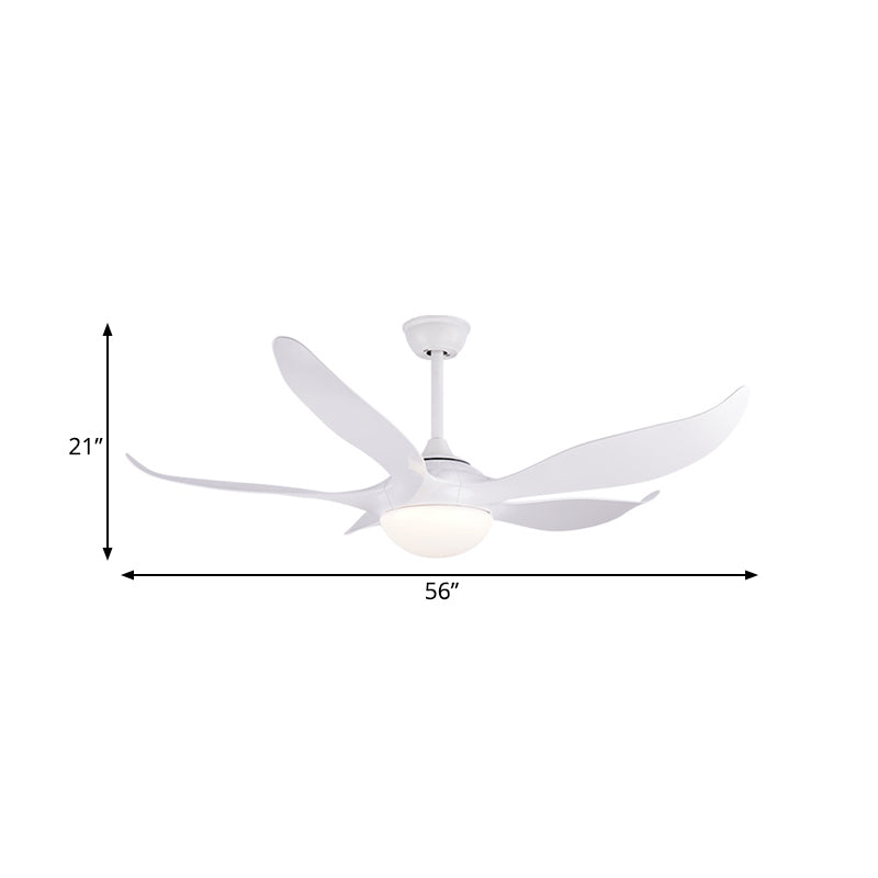56" W White LED Ceiling Fan Lamp Modernist Acrylic Dome Semi Flush Mounted Lamp with 5 Blades for Bedroom Clearhalo 'Ceiling Fans with Lights' 'Ceiling Fans' 'Modern Ceiling Fans' 'Modern' Lighting' 399985