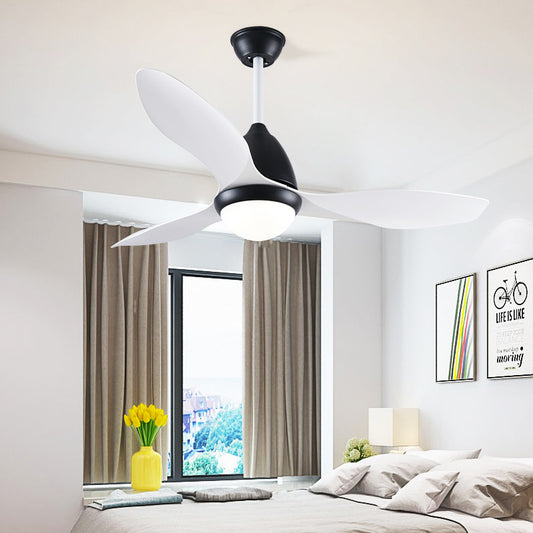 Black Dome Semi Flush Mount Modern Metallic Bedroom LED Hanging Pendant Fan Light with 3 White Blades, 48" Wide Black Clearhalo 'Ceiling Fans with Lights' 'Ceiling Fans' 'Modern Ceiling Fans' 'Modern' Lighting' 399991