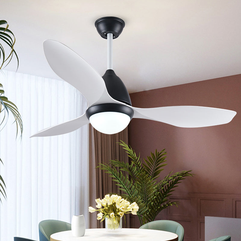 Black Dome Semi Flush Mount Modern Metallic Bedroom LED Hanging Pendant Fan Light with 3 White Blades, 48" Wide Clearhalo 'Ceiling Fans with Lights' 'Ceiling Fans' 'Modern Ceiling Fans' 'Modern' Lighting' 399992
