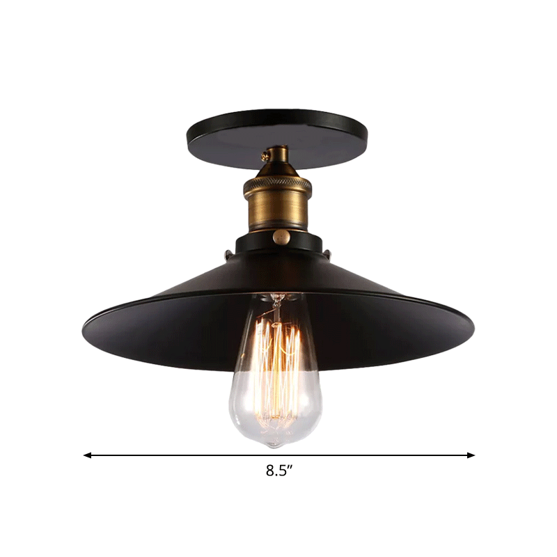 Iron Saucer Ceiling Mount Lamp Farmhouse 1 Bulb Porch Semi Flush Mount Light Fixture in Black, 8.5"/10"/12" W Clearhalo 'Ceiling Lights' 'Close To Ceiling Lights' 'Close to ceiling' 'Semi-flushmount' Lighting' 3_cf43f711-b70c-4669-bc3d-c9a537f3e18d