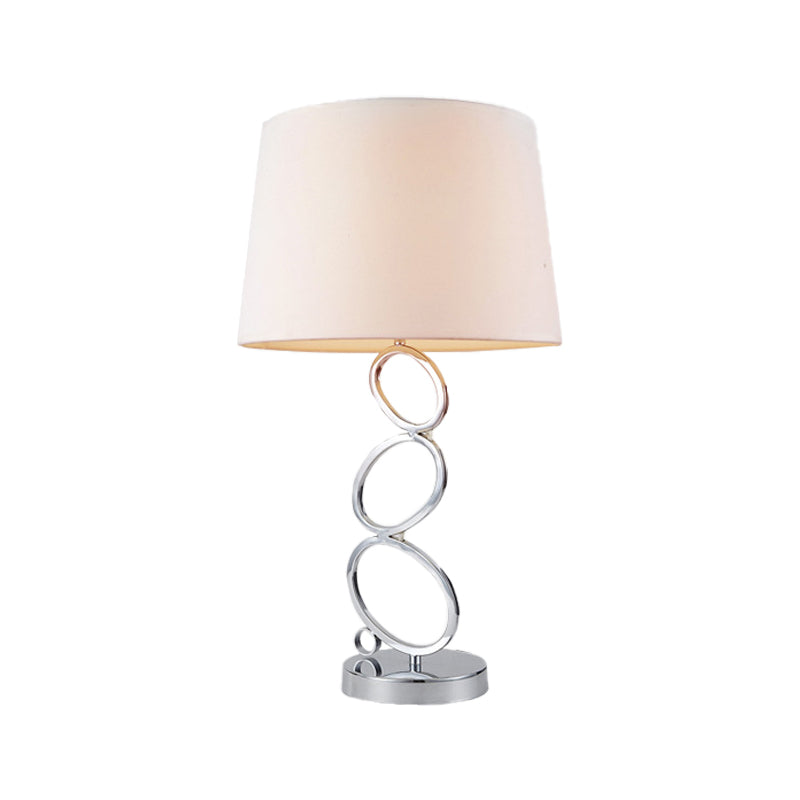 Fabric Barrel Desk Light Modern 1 Bulb White Task Lamp with Round Silver Metal Base Clearhalo 'Lamps' 'Table Lamps' Lighting' 400013