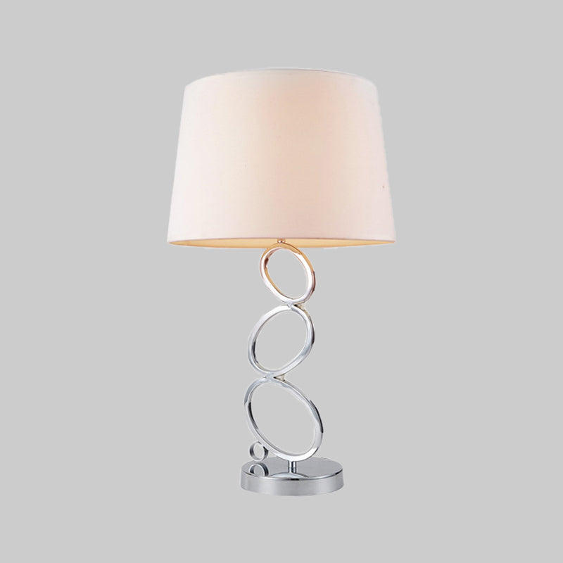 Fabric Barrel Desk Light Modern 1 Bulb White Task Lamp with Round Silver Metal Base Clearhalo 'Lamps' 'Table Lamps' Lighting' 400014
