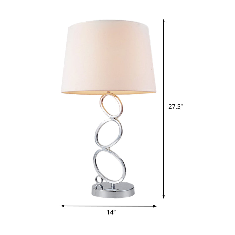 Fabric Barrel Desk Light Modern 1 Bulb White Task Lamp with Round Silver Metal Base Clearhalo 'Lamps' 'Table Lamps' Lighting' 400015