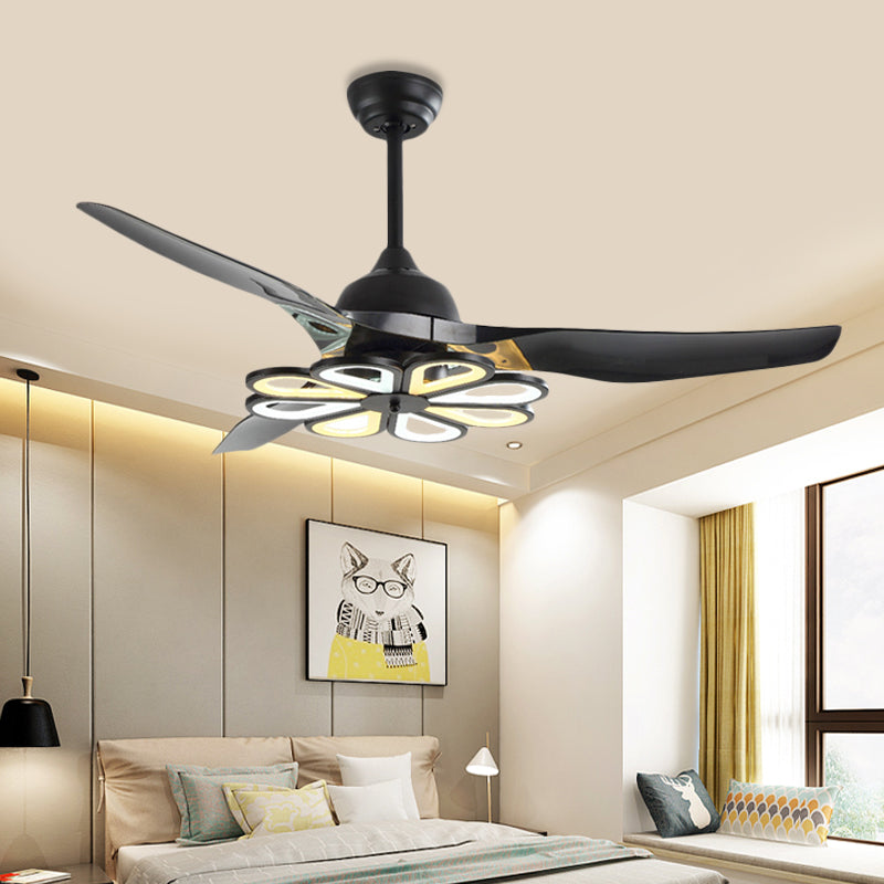Acrylic White/Black Semi Flushmount Flower Contemporary 52" W LED Pendant Ceiling Fan Light for Living Room, 3 Blades Clearhalo 'Ceiling Fans with Lights' 'Ceiling Fans' 'Modern Ceiling Fans' 'Modern' Lighting' 400017