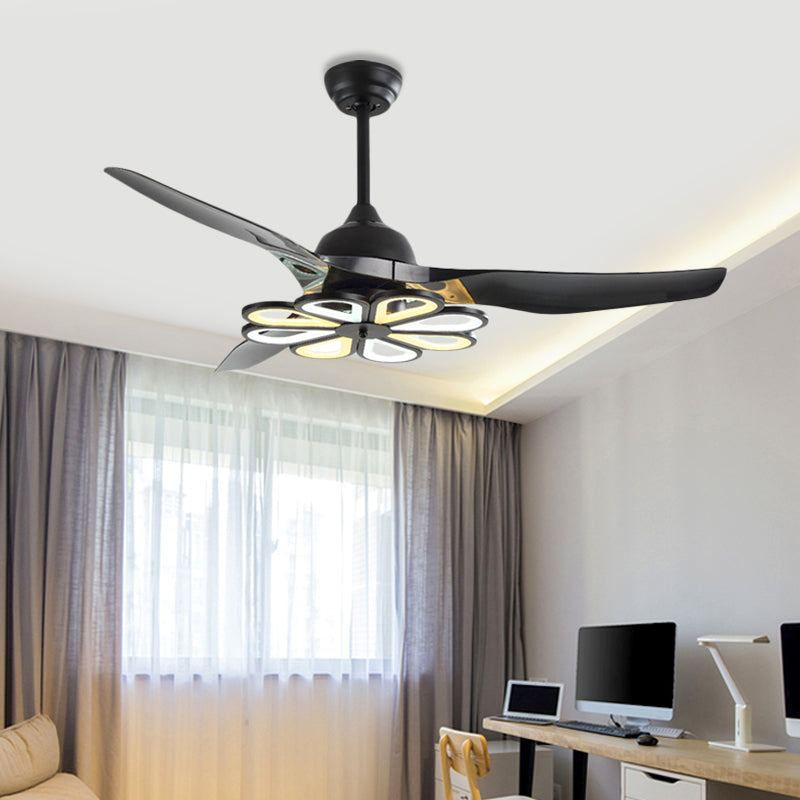 Acrylic White/Black Semi Flushmount Flower Contemporary 52" W LED Pendant Ceiling Fan Light for Living Room, 3 Blades Clearhalo 'Ceiling Fans with Lights' 'Ceiling Fans' 'Modern Ceiling Fans' 'Modern' Lighting' 400018