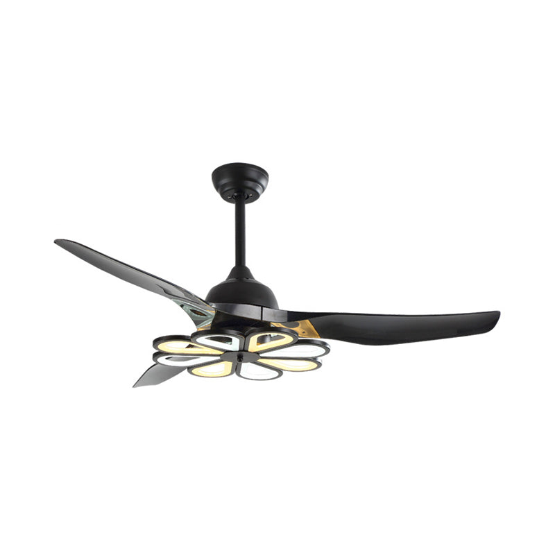 Acrylic White/Black Semi Flushmount Flower Contemporary 52" W LED Pendant Ceiling Fan Light for Living Room, 3 Blades Clearhalo 'Ceiling Fans with Lights' 'Ceiling Fans' 'Modern Ceiling Fans' 'Modern' Lighting' 400019