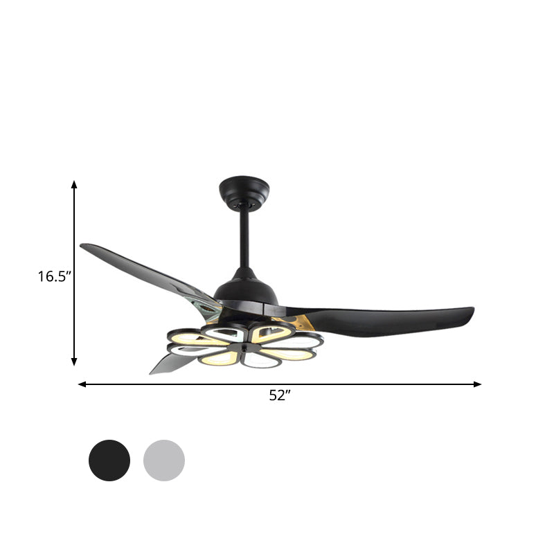 Acrylic White/Black Semi Flushmount Flower Contemporary 52" W LED Pendant Ceiling Fan Light for Living Room, 3 Blades Clearhalo 'Ceiling Fans with Lights' 'Ceiling Fans' 'Modern Ceiling Fans' 'Modern' Lighting' 400020
