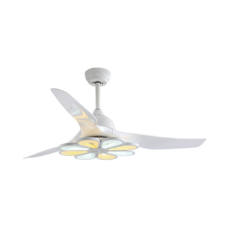 Acrylic White/Black Semi Flushmount Flower Contemporary 52" W LED Pendant Ceiling Fan Light for Living Room, 3 Blades White Clearhalo 'Ceiling Fans with Lights' 'Ceiling Fans' 'Modern Ceiling Fans' 'Modern' Lighting' 400021