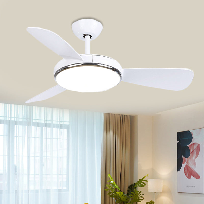 42" W LED Acrylic Ceiling Fan Light Modernist White Round Living Room Semi Flush Lamp Fixture with 3 Blades White Clearhalo 'Ceiling Fans with Lights' 'Ceiling Fans' 'Modern Ceiling Fans' 'Modern' Lighting' 400027