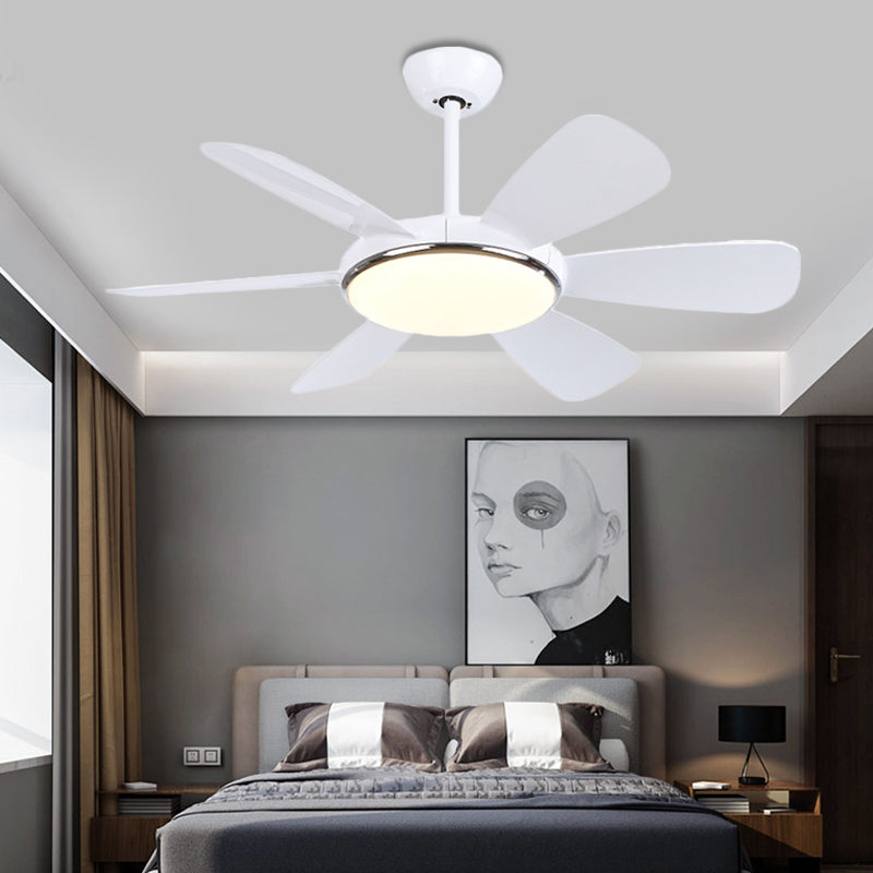 Acrylic Circle Pendant Fan Light Modernism Bedroom 6 Blades LED Semi Flush Lamp in White, 42" Wide White Clearhalo 'Ceiling Fans with Lights' 'Ceiling Fans' 'Modern Ceiling Fans' 'Modern' Lighting' 400032