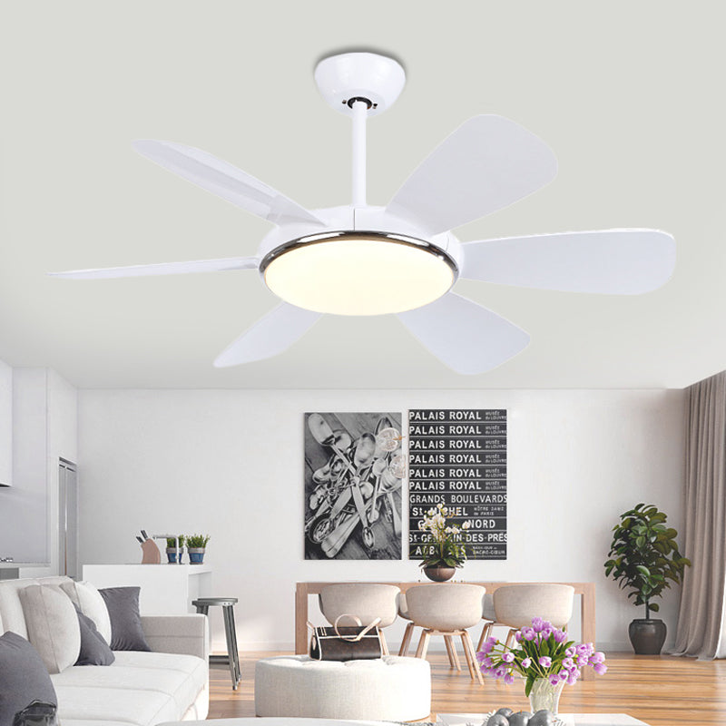 Acrylic Circle Pendant Fan Light Modernism Bedroom 6 Blades LED Semi Flush Lamp in White, 42" Wide Clearhalo 'Ceiling Fans with Lights' 'Ceiling Fans' 'Modern Ceiling Fans' 'Modern' Lighting' 400033