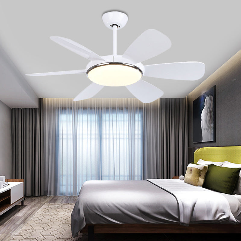 Acrylic Circle Pendant Fan Light Modernism Bedroom 6 Blades LED Semi Flush Lamp in White, 42" Wide Clearhalo 'Ceiling Fans with Lights' 'Ceiling Fans' 'Modern Ceiling Fans' 'Modern' Lighting' 400034